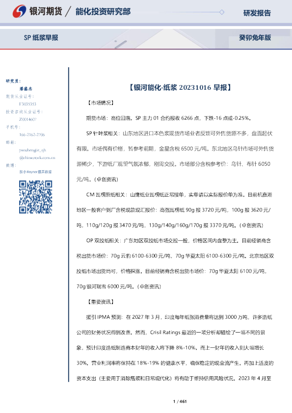 SP纸浆早报