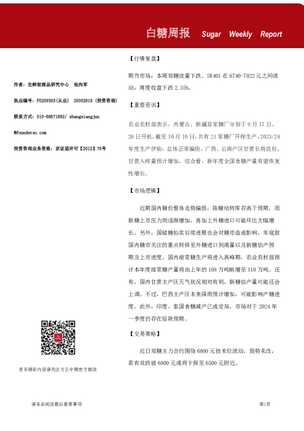 白糖周报