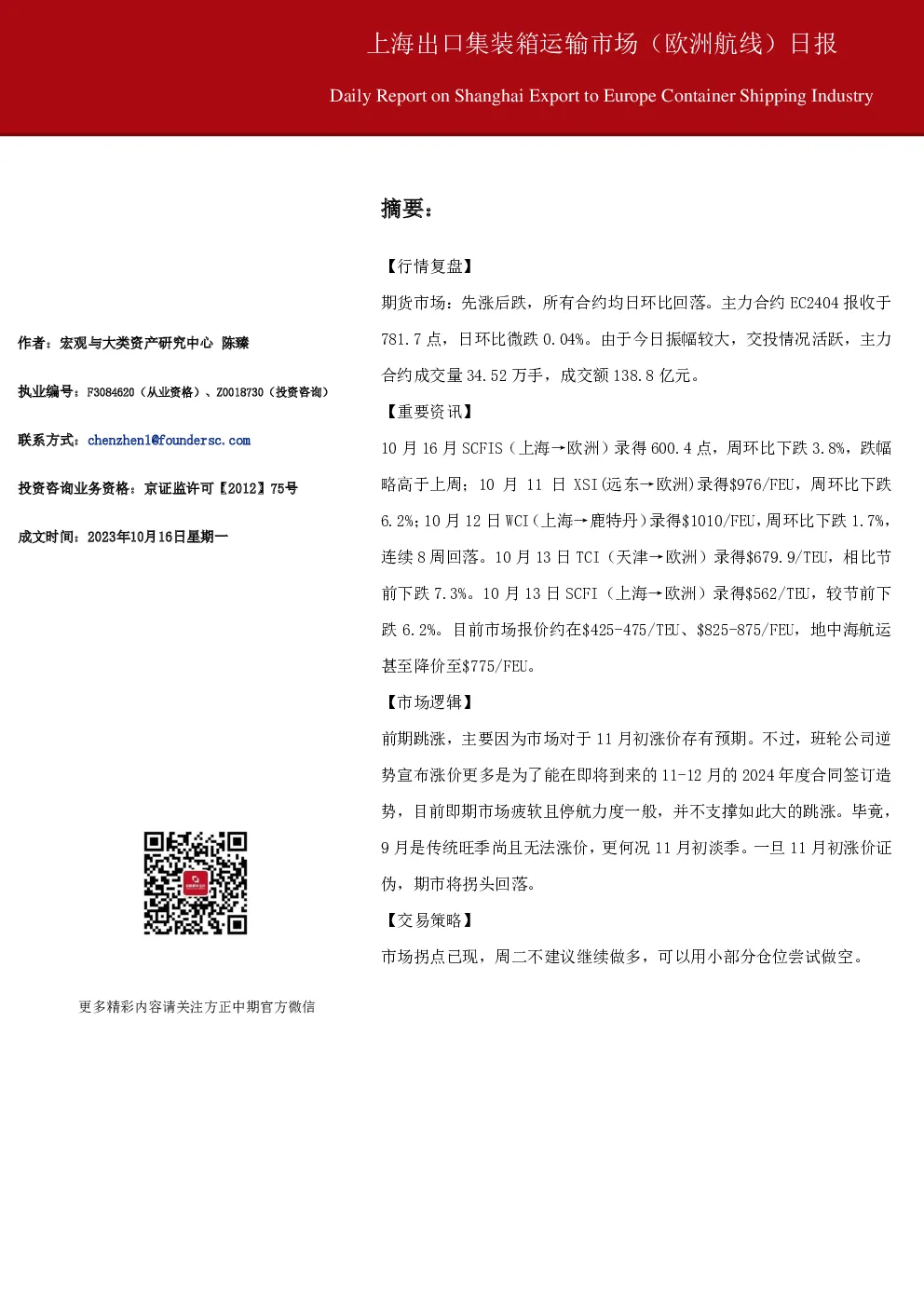 上海出口集装箱运输市场（欧洲航线） 日报