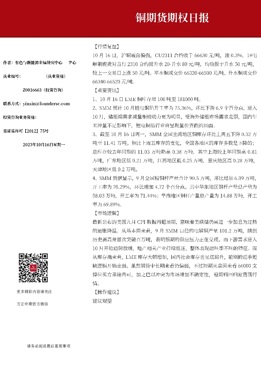 铜期货期权日报