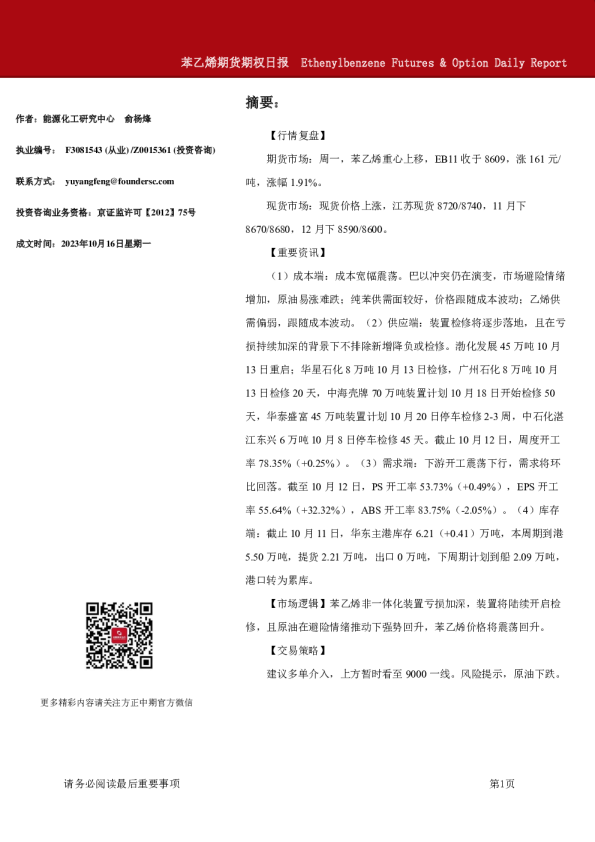 苯乙烯期货期权日报