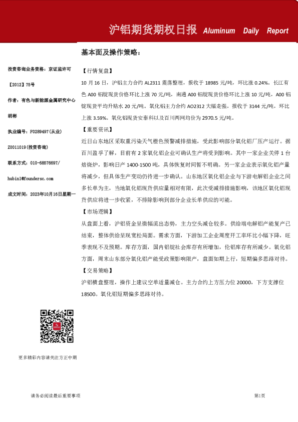 沪铝期货期权日报