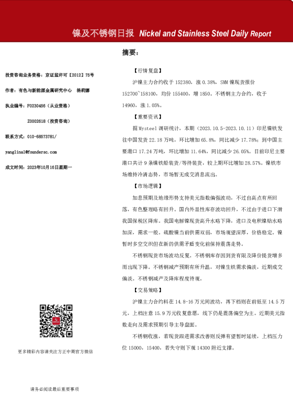 镍及不锈钢日报