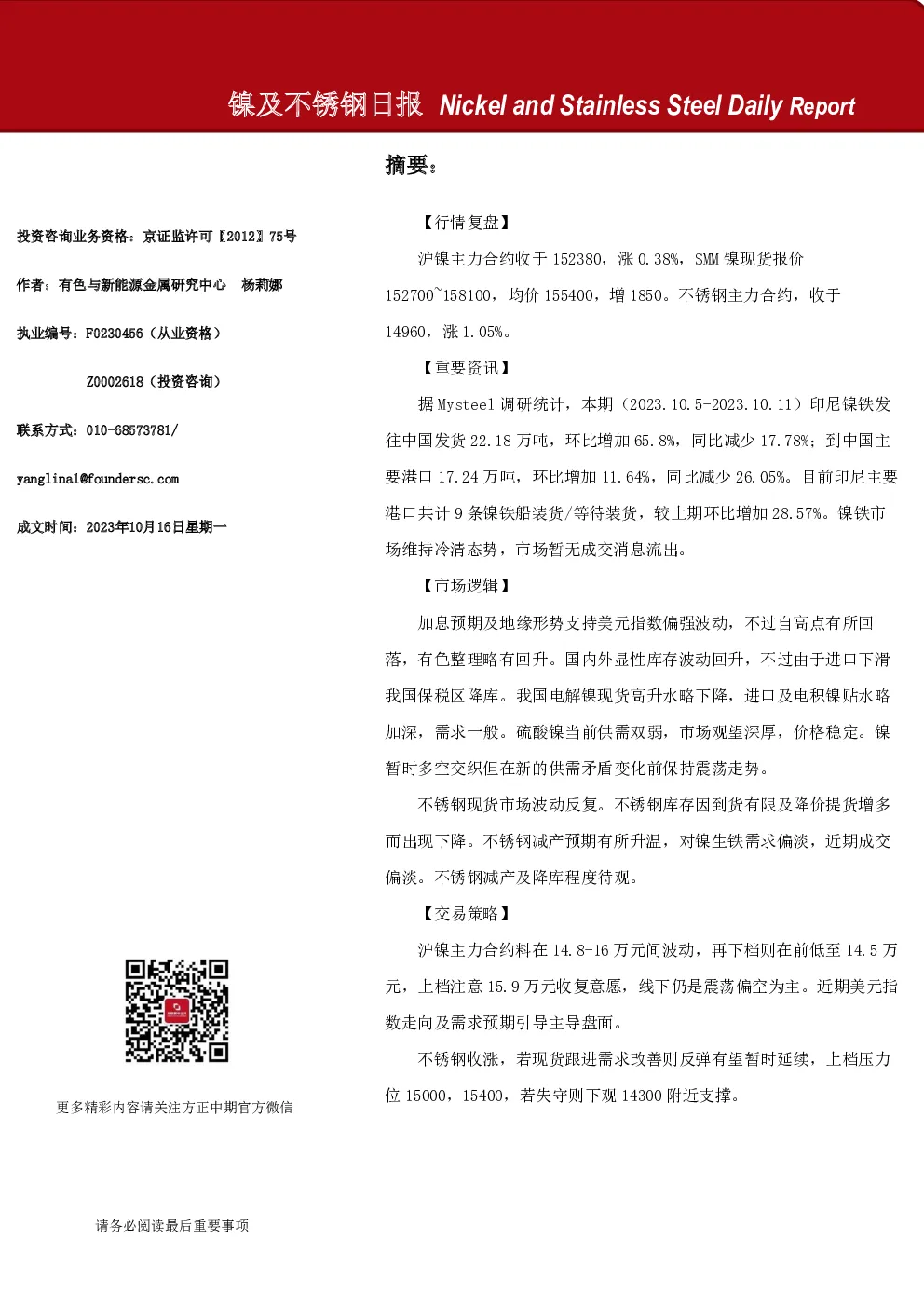 镍及不锈钢日报