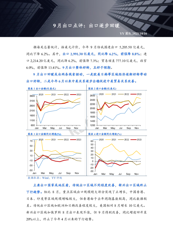 9月出口点评：出口逐步回暖
