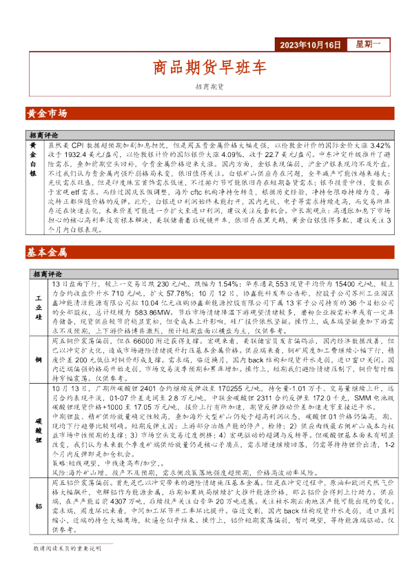 商品期货早班车