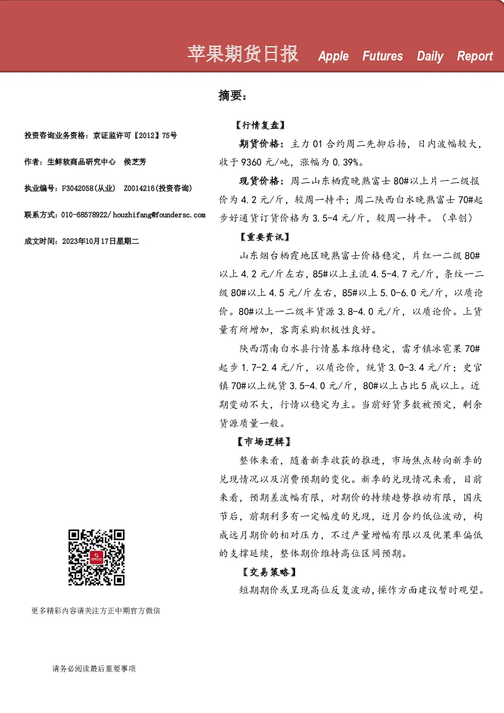 苹果期货日报