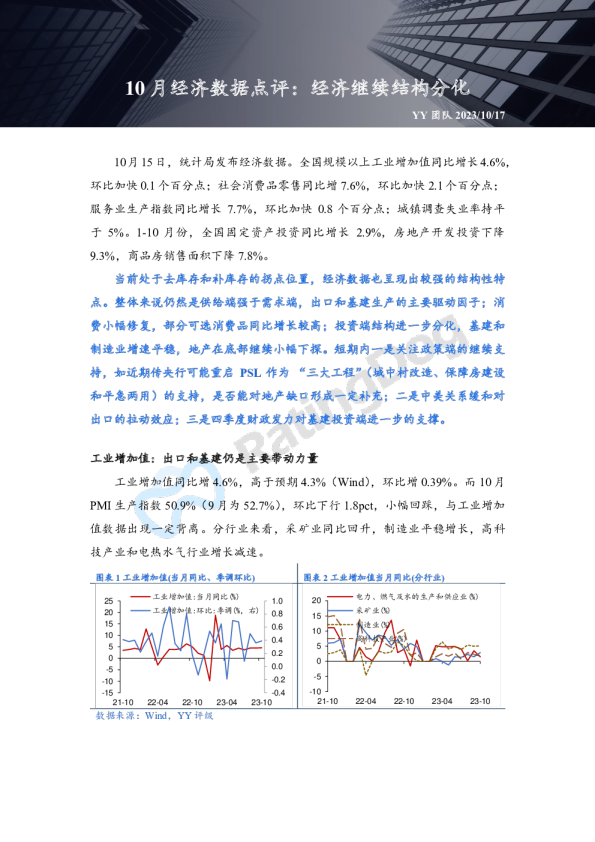 10月经济数据点评：经济继续结构分化