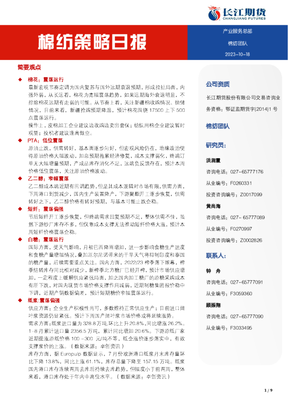 棉纺策略日报