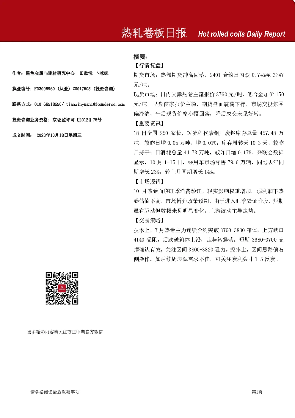 热轧卷板日报
