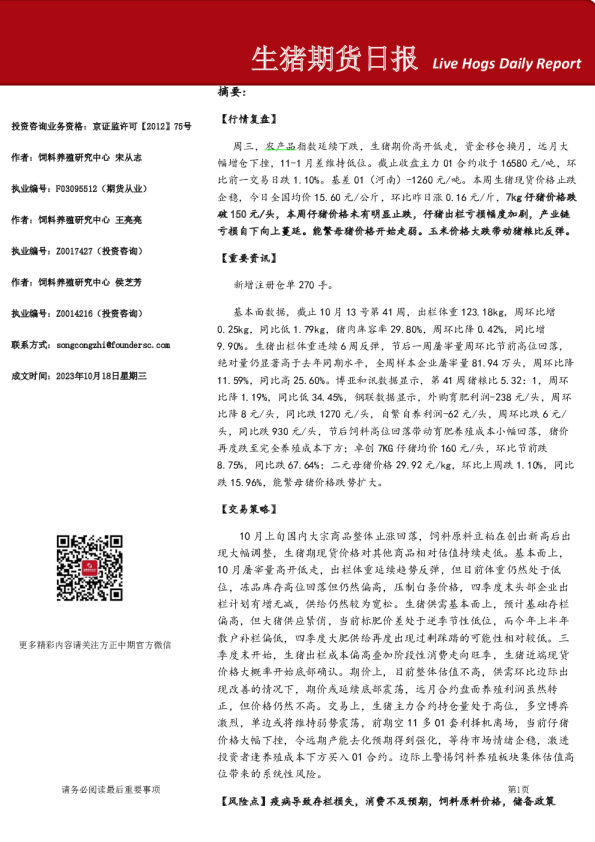 生猪期货日报