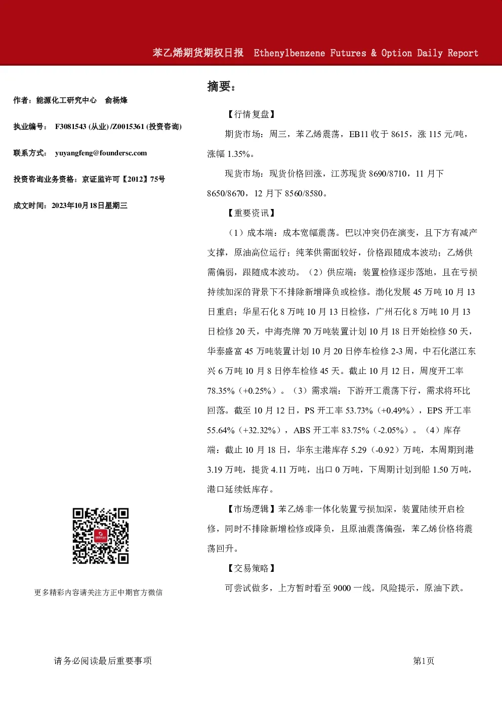 苯乙烯期货期权日报