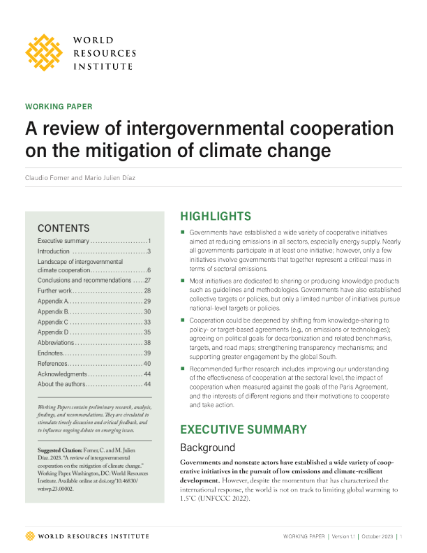 减缓气候变化政府间合作研究述评
