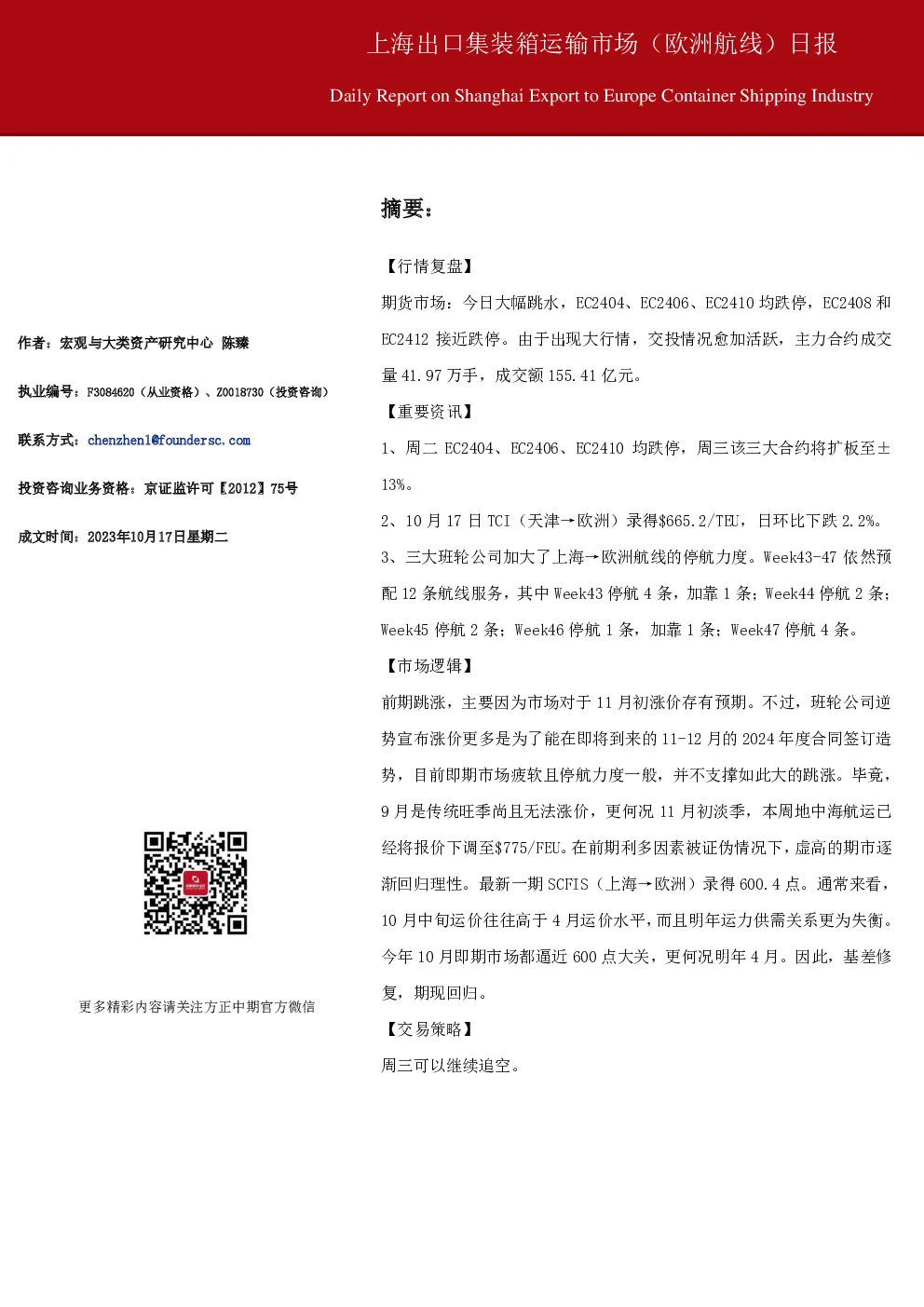 上海出口集装箱运输市场（欧洲航线）日报