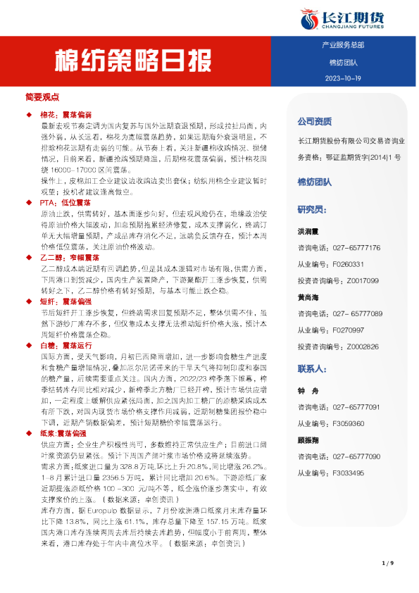 棉纺策略日报