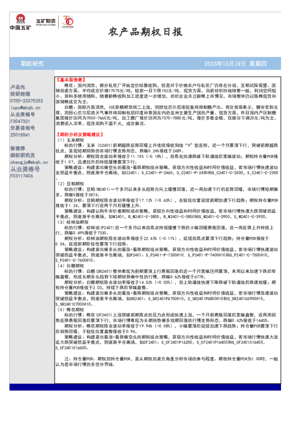 农产品期权日报