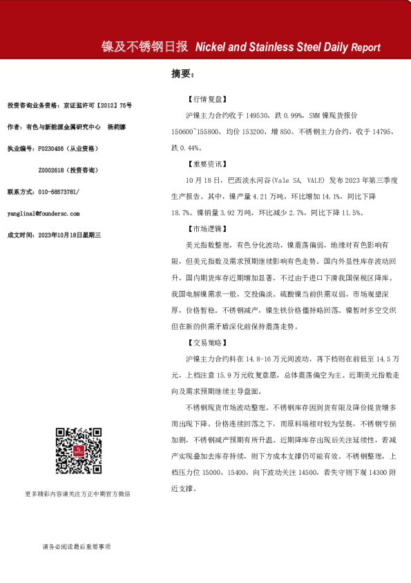 镍及不锈钢日报