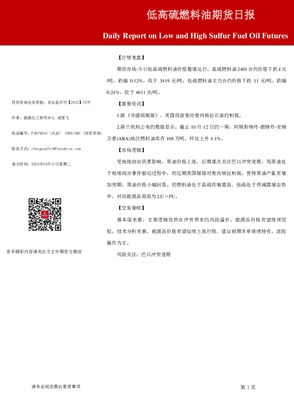燃料油期货日报