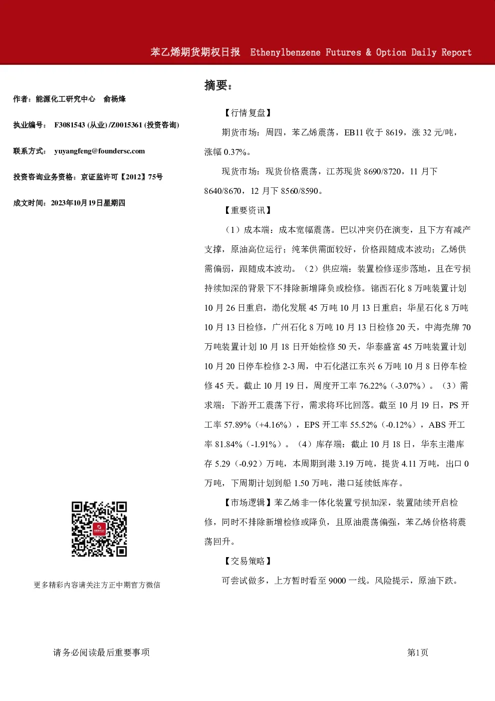 苯乙烯期货期权日报