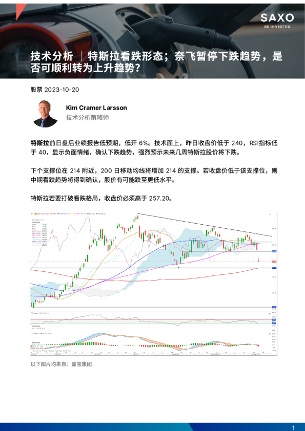 技术分析：特斯拉看跌形态；奈飞暂停下跌趋势，是否可顺利转为上升趋势？