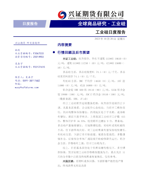 工业硅日度报告