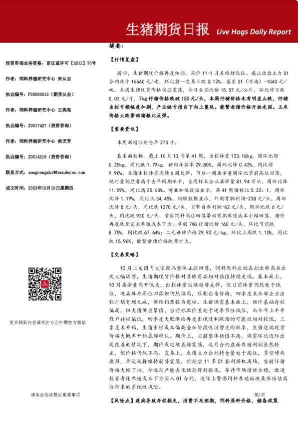 生猪期货日报