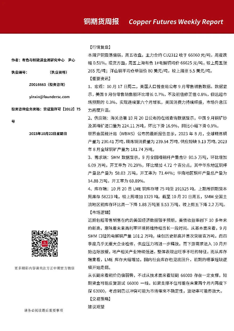 铜期货周报