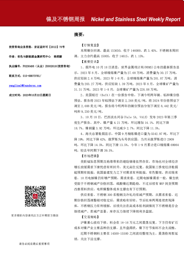 镍及不锈钢周报