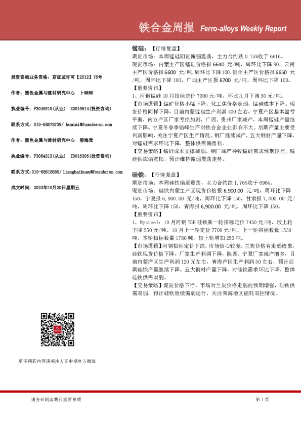 铁合金周报