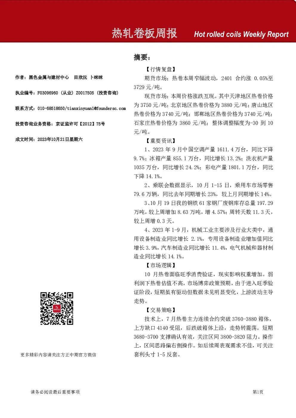 热轧卷板周报