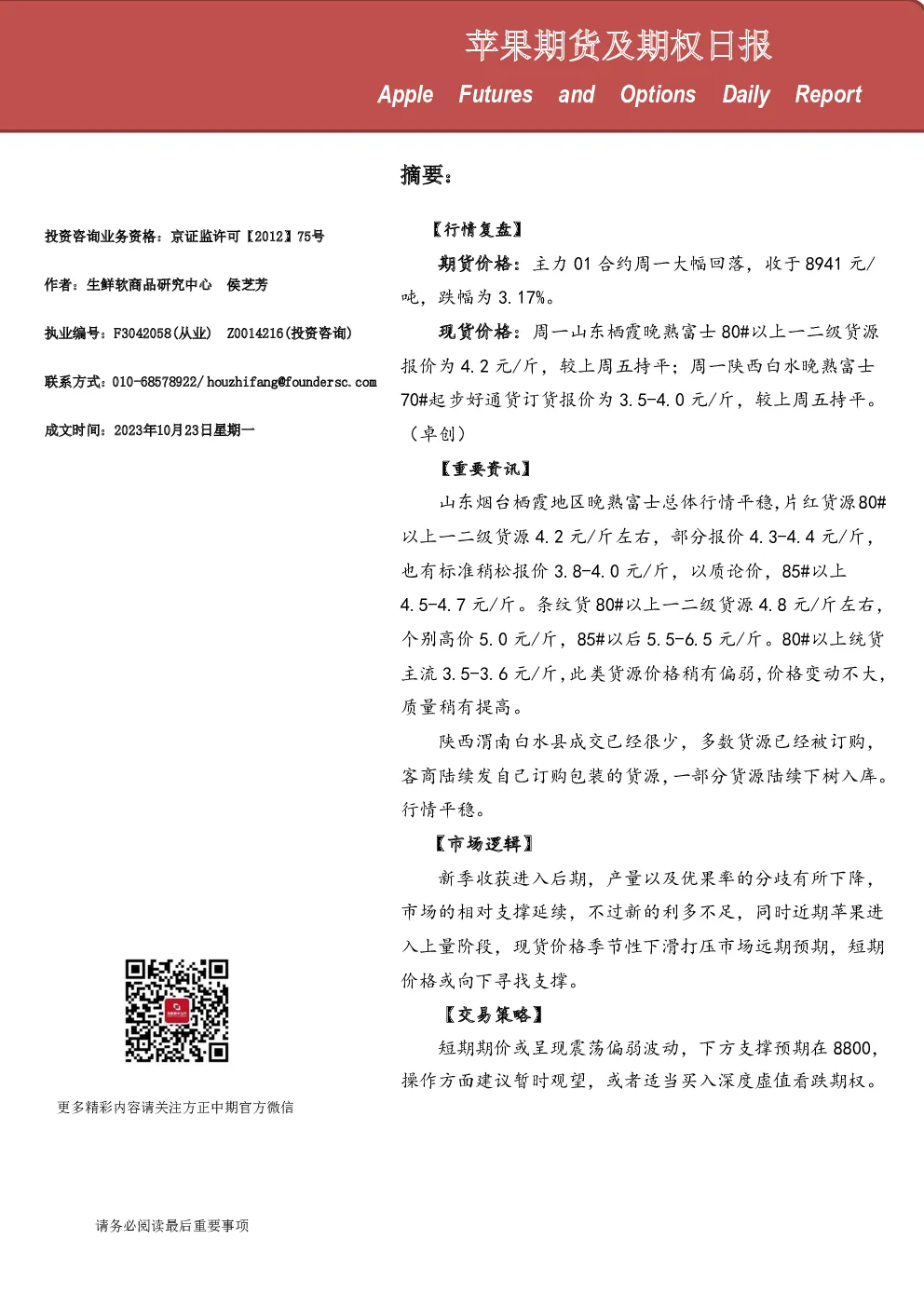 苹果期货及期权日报