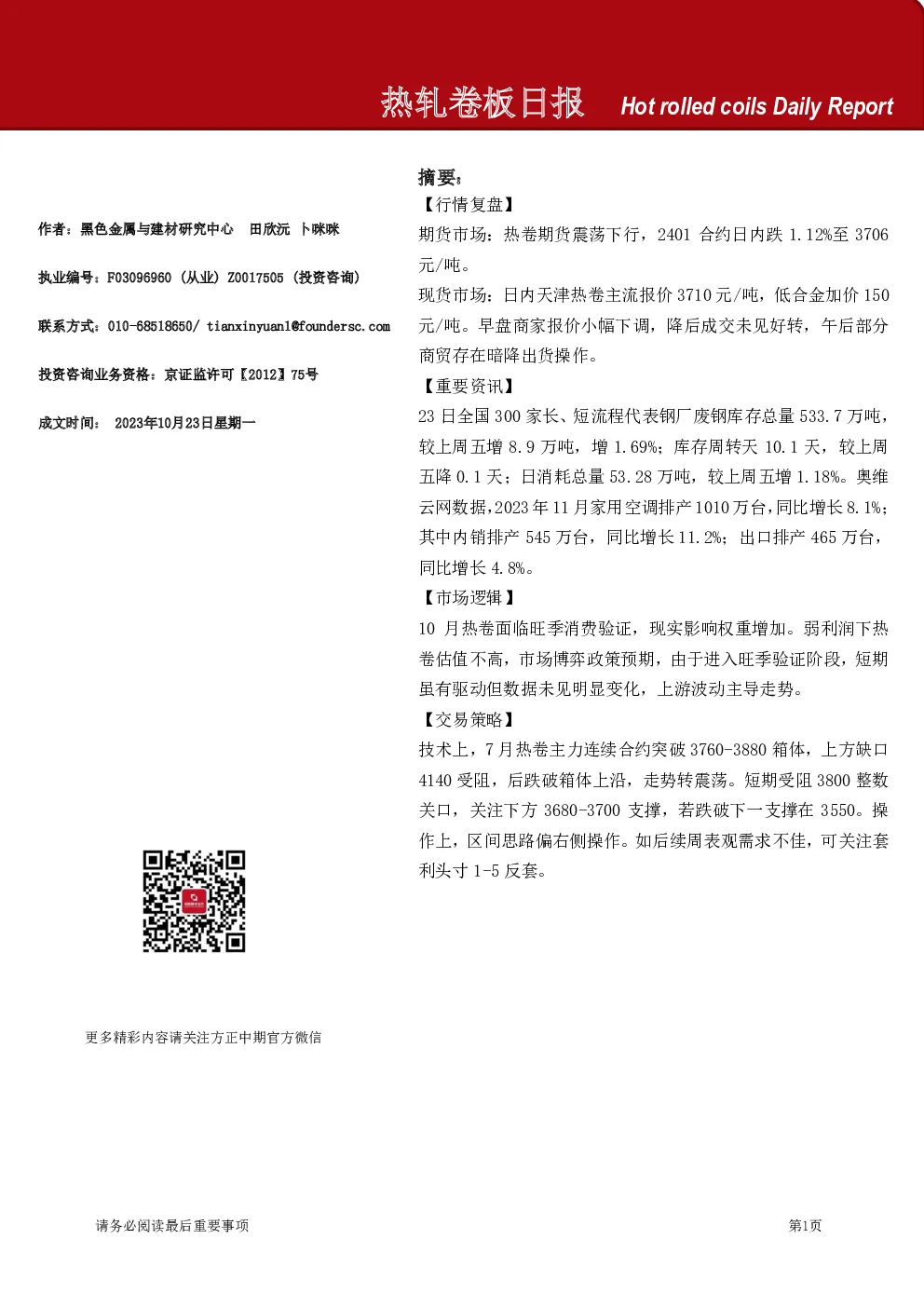 热轧卷板日报