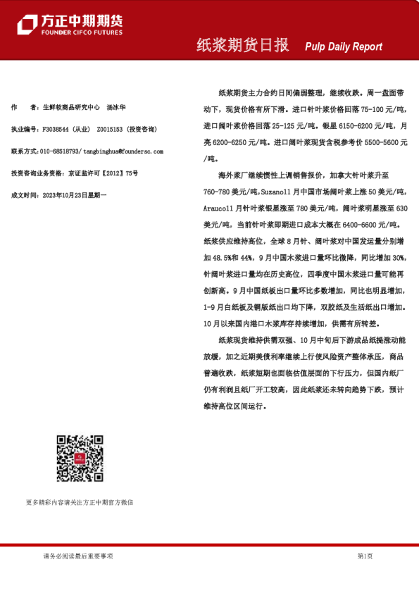 纸浆期货日报