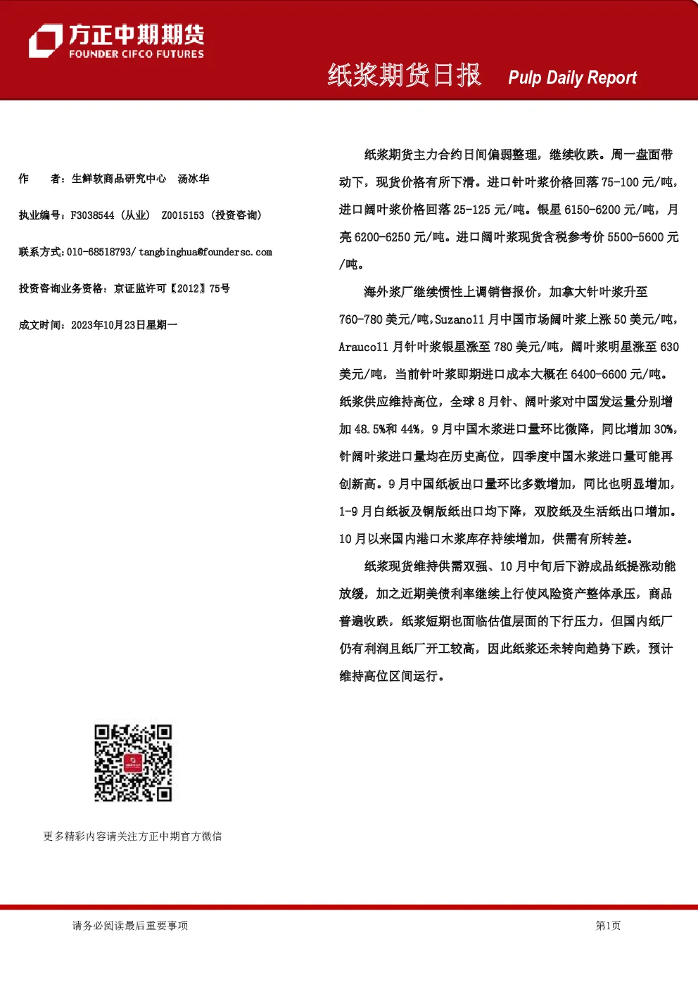 纸浆期货日报