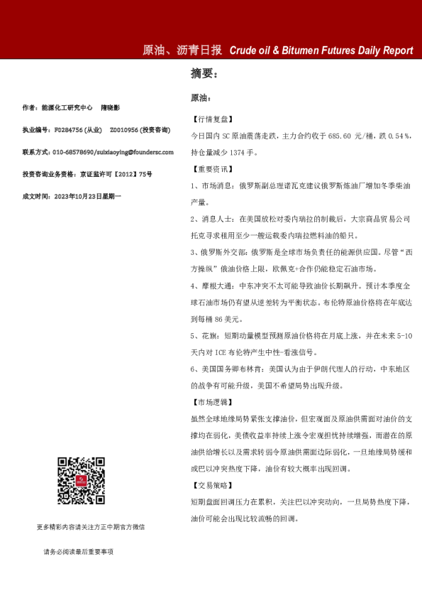 原油、沥青日报