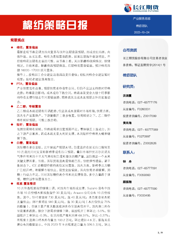 棉纺策略日报