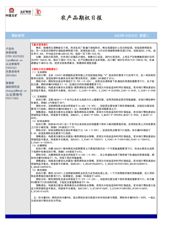 农产品期权日报