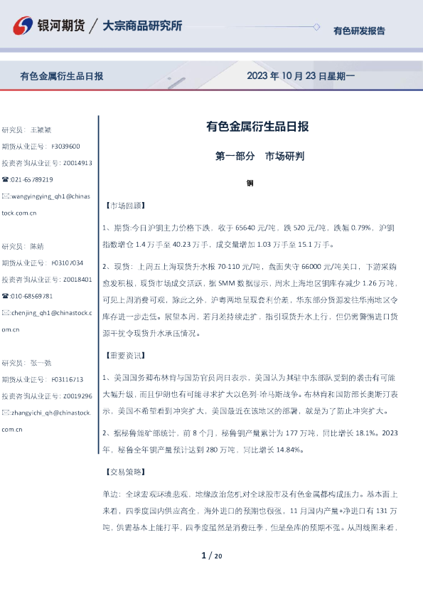 有色金属衍生品日报