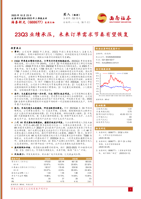 23Q3业绩承压，未来订单需求节奏有望恢复
