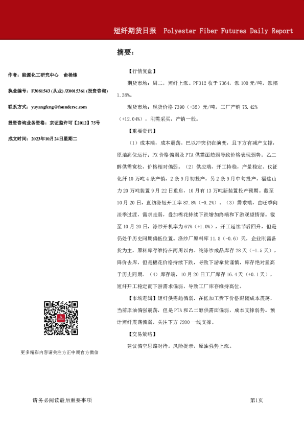 短纤期货日报