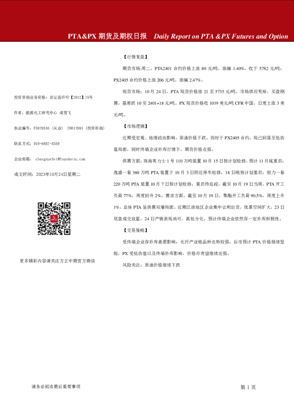 PTA&PX期货及期权日报