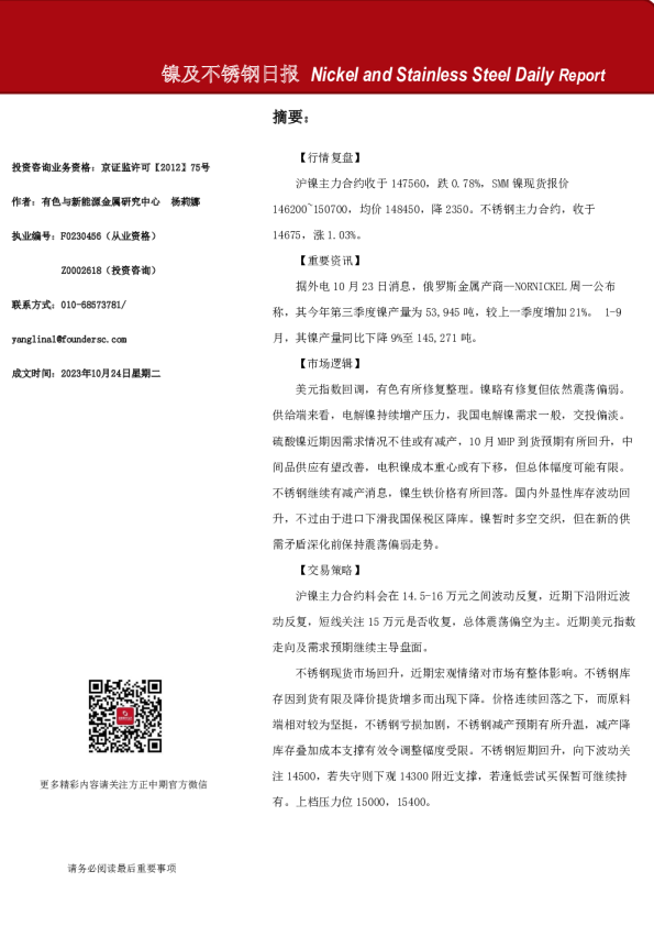 镍及不锈钢日报