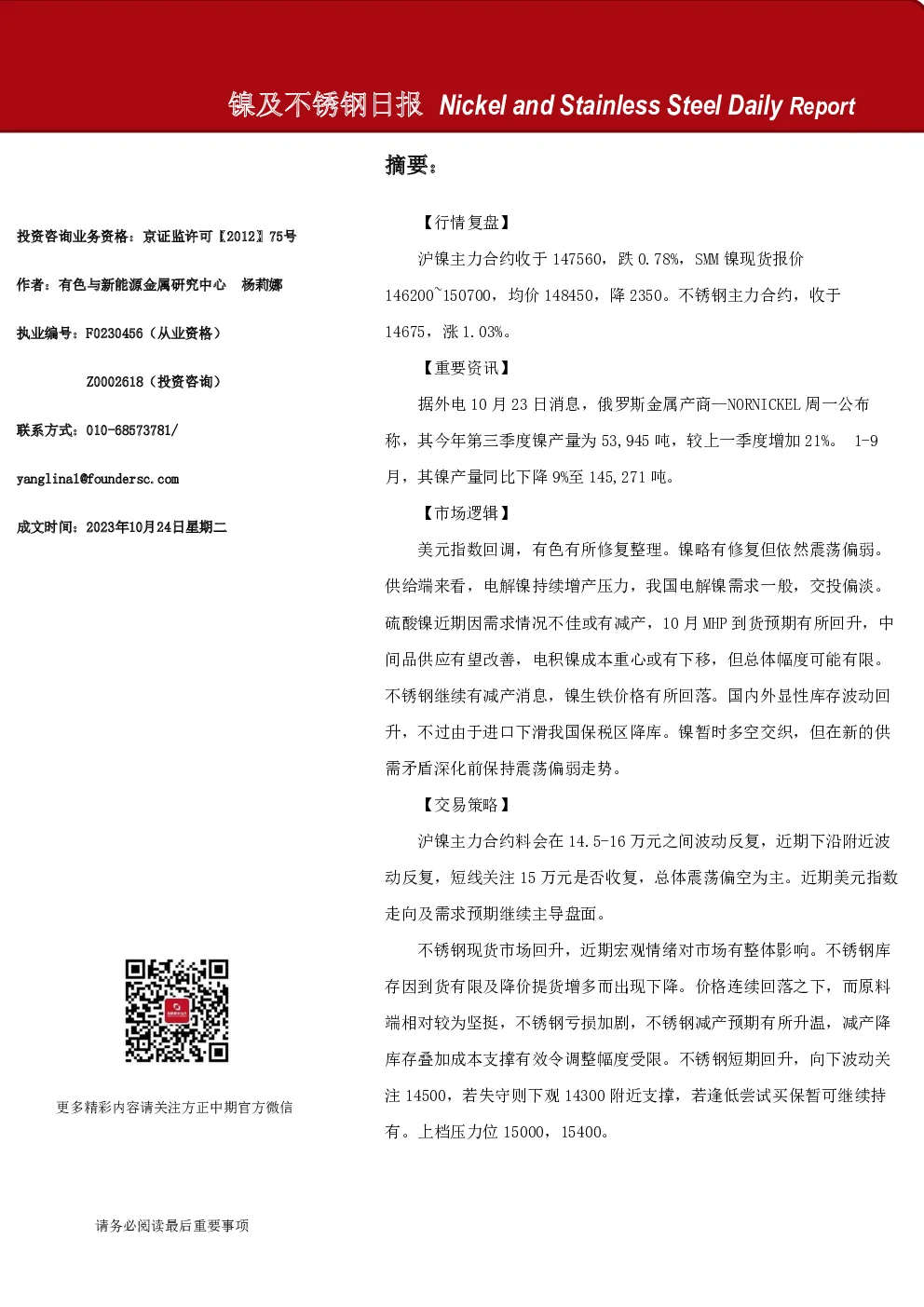 镍及不锈钢日报