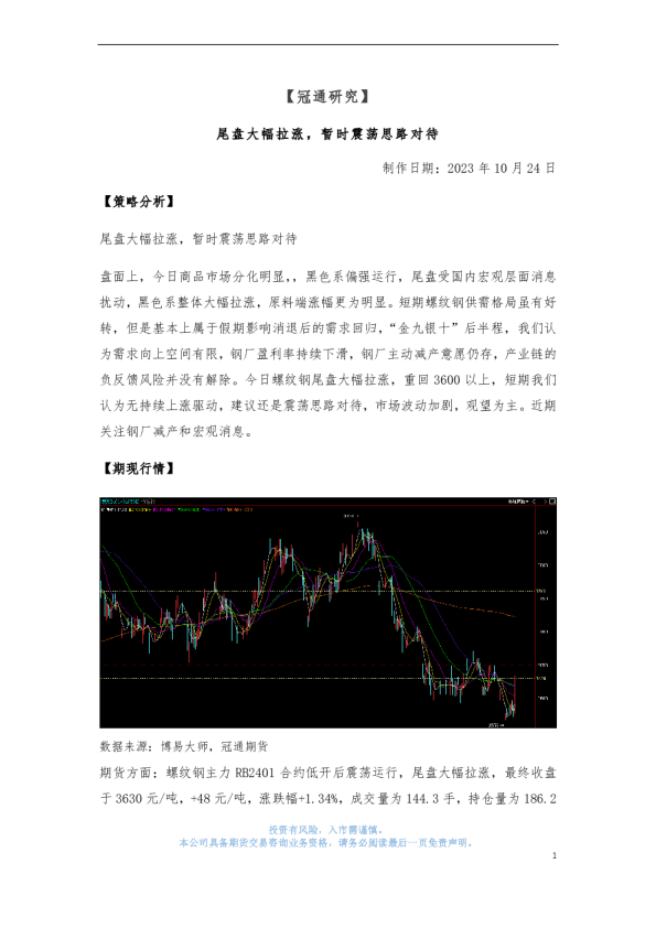 尾盘大幅拉涨，暂时震荡思路对待