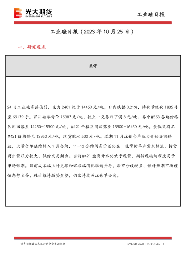 工业硅日报