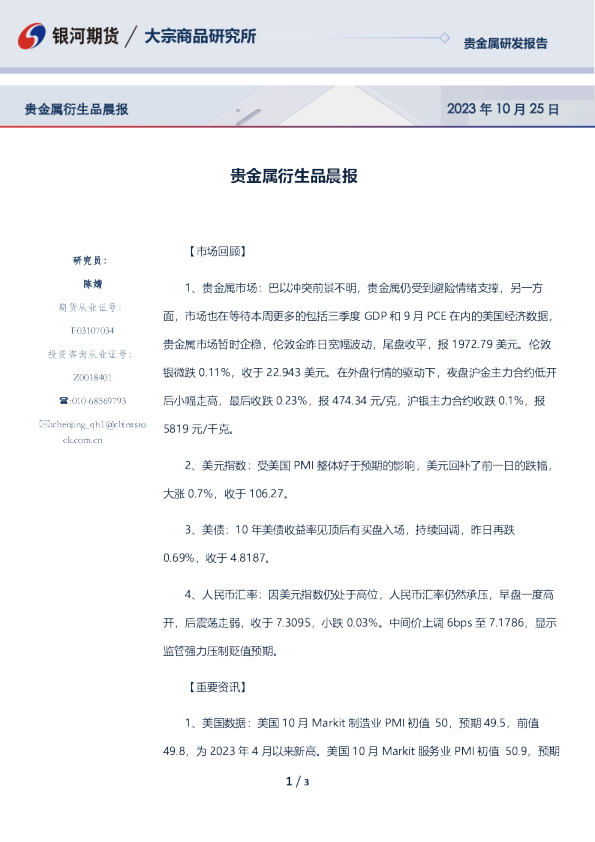 贵金属衍生品晨报