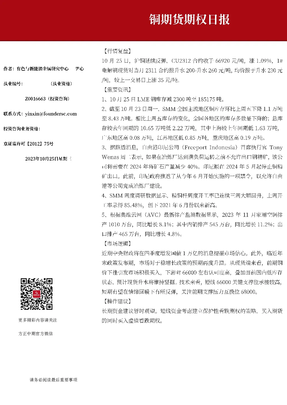 铜期货及期权日报