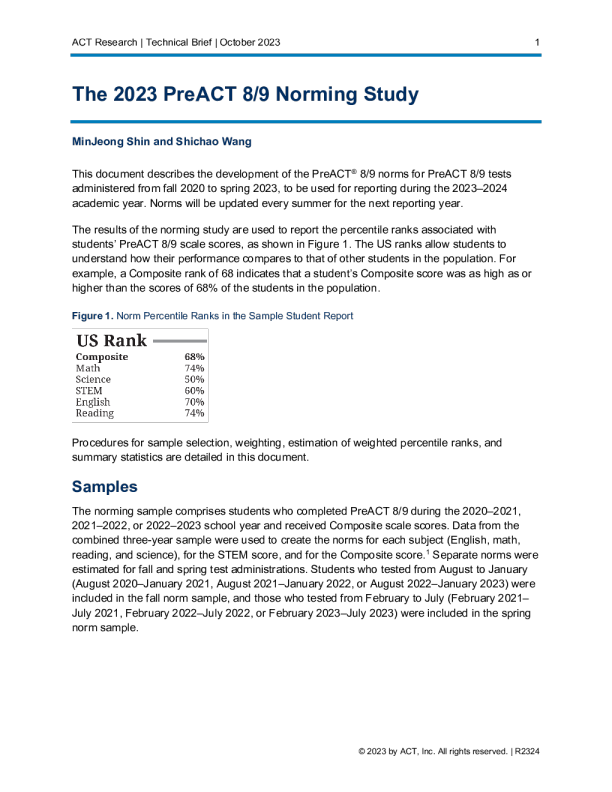 2023 年 PreACT 8 / 9 规范研究
