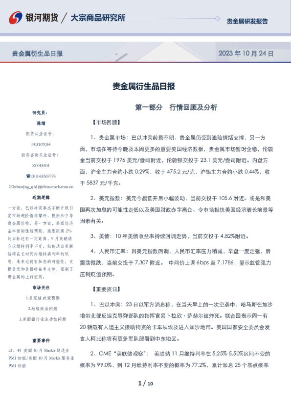 贵金属衍生品日报