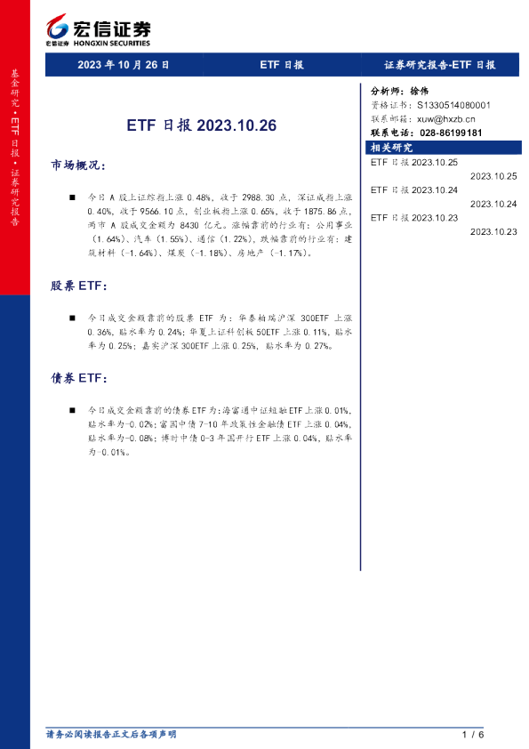 ETF日报